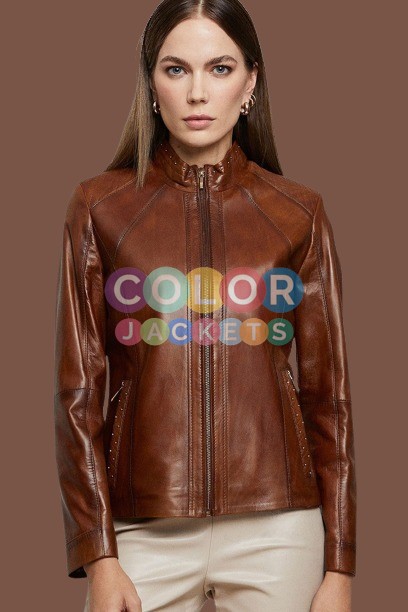 Womens Brown Hannah Leather Jacket