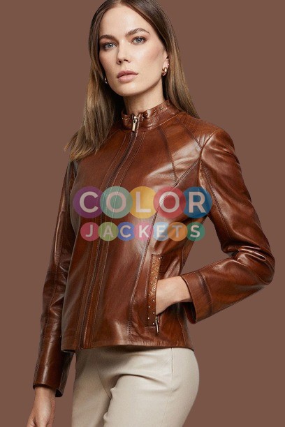 Womens Brown Hannah Leather Jacket Womens Brown Hannah Leather Jacket Womens Brown Hannah Leather Jacket