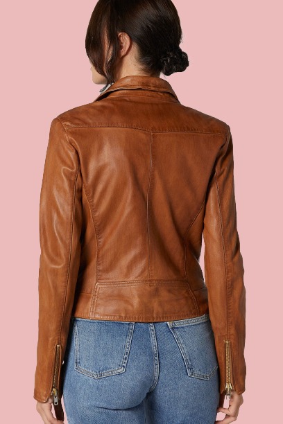 Womens Brown Motorcycle Josephine Leather Jacket - Image 4