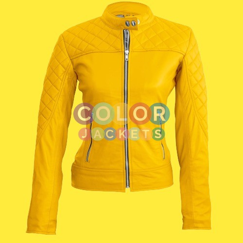Yellow Quilted Leather Jacket