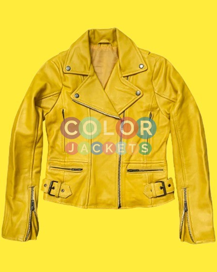 Yellow Slim Fit Leather Jacket