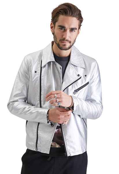 Kook N Keech Men Silver-Toned Solid Biker Jacket