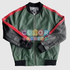 Green Black And Red Bomber Leather Jacket