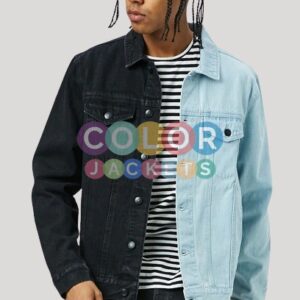 Half Blue Half Black Jean Jacket