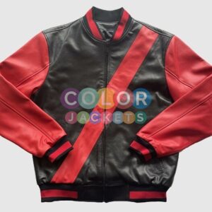 Red And Black Striped Baseball Leather Jacket