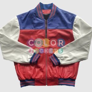 Red White And Blue Baseball Leather Jacket