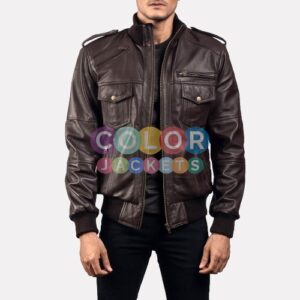 Brown Leather Bomber Jacket