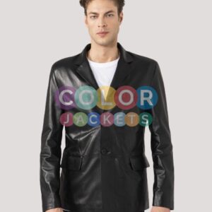 Derek Classic Black Leather Blazer Jacket