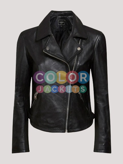 guess crop leather jacket