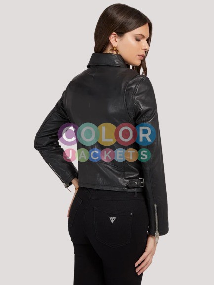 guess crop leather jacket