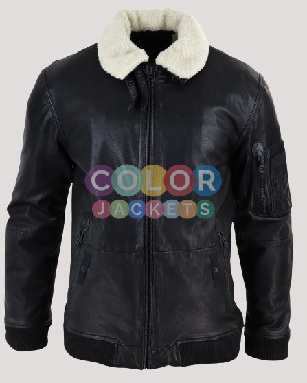 Black Leather Bomber Jacket