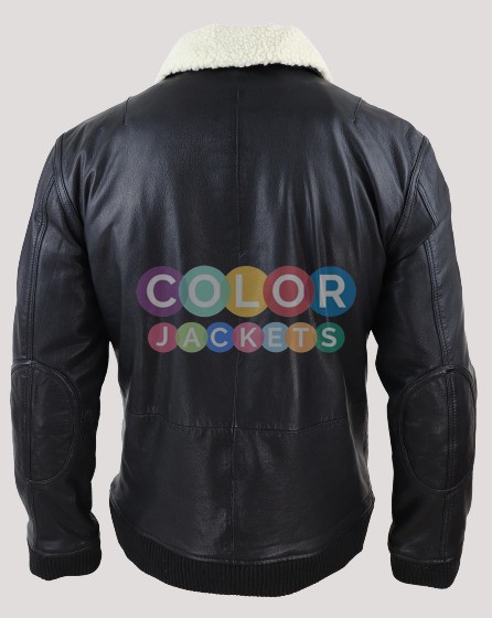 Mens Black Bomber Leather Jacket - Image 5