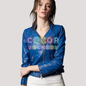 Blue Leather Jacket Womens