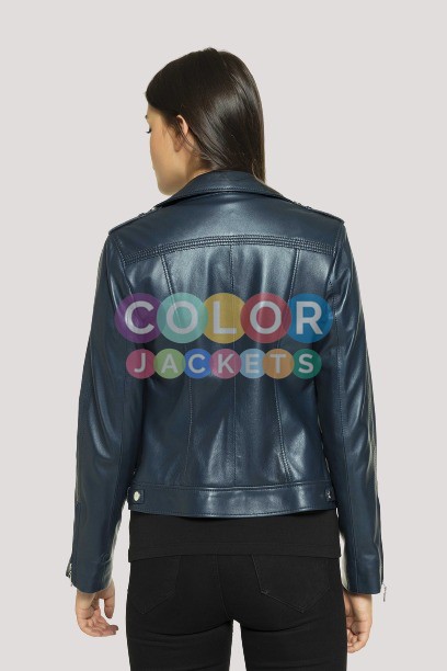 Navy Leather Jacket - Color Jackets