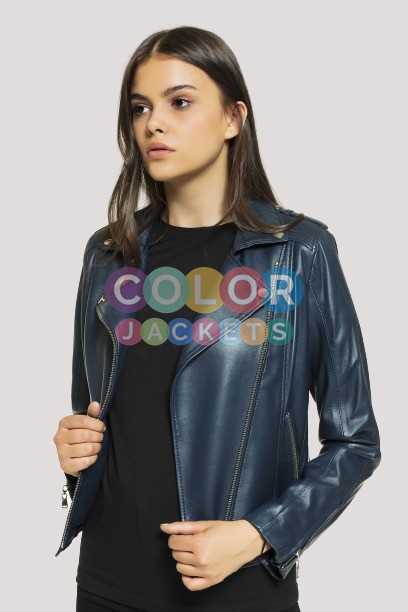 Navy Leather Jacket - Color Jackets
