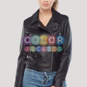 Womens Black Leather Moto Jacket