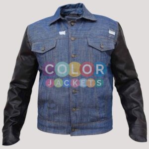 Denim Jacket With Leather Sleeve