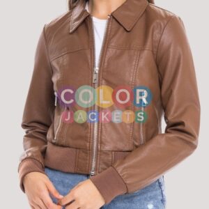 Faux Leather Bomber Jacket Women