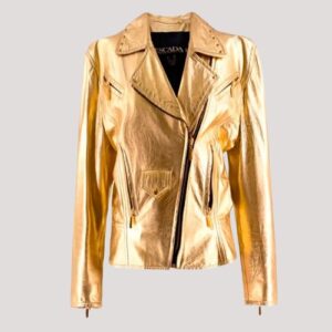 Gold Escada Metallic Biker Leather Jacket