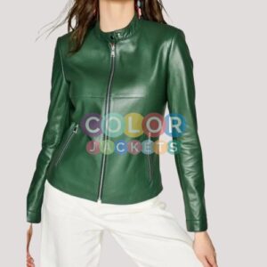 Green Leather Jacket Womens