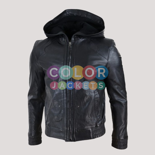 Black Leather Jacket With Hood - Color Jackets