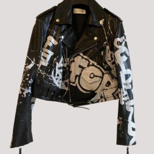 Graffiti Hand Painted Black Leather Jacket