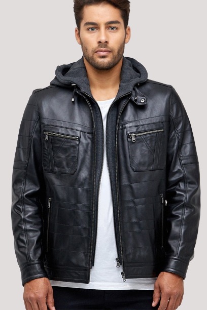 Hooded Leather Jacket Mens - Color Jackets