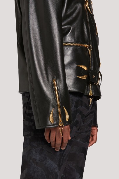 Tiger Tooth Black Biker Leather Jacket - Image 2