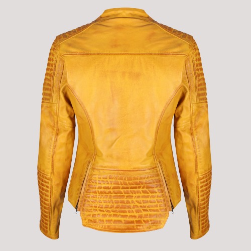 Valerie Mustard Biker Leather Jacket - Image 3