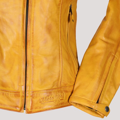 Valerie Mustard Biker Leather Jacket - Image 2