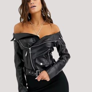 Off Shoulder Leather Jacket