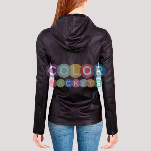 Womens Asymmetrical Black Leather Jacket - Image 3