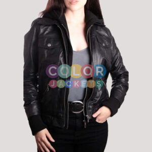 Black Leather Jacket With Hood Womens