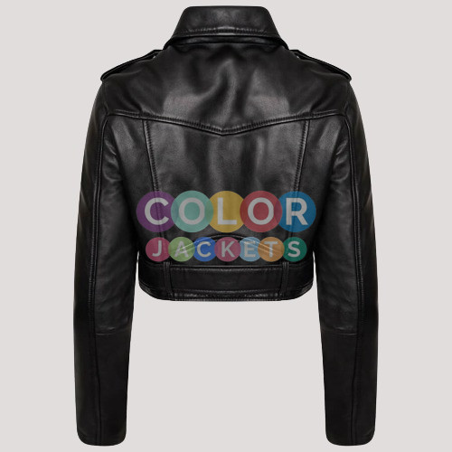 Women’s Ellie Cropped Motorcycle Leather Jacket - Image 3