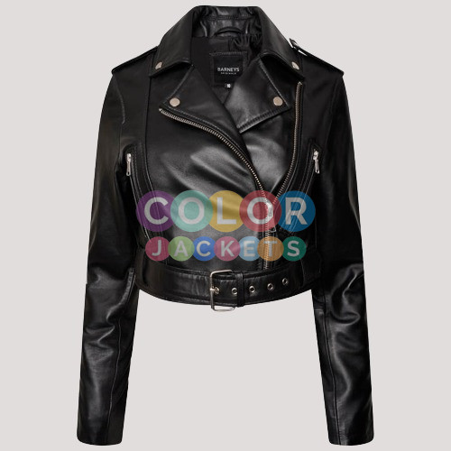 Women’s Ellie Cropped Motorcycle Leather Jacket - Image 2
