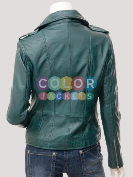 Toronto Ladies Biker Leather Jacket - Image 4