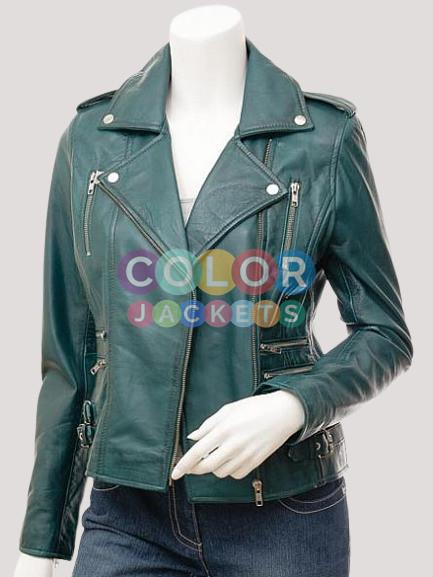 Toronto Ladies Biker Leather Jacket - Image 2