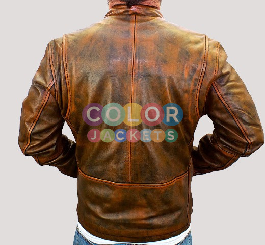 Mens Cafe Racer Motorcycle Leather Jacket - Image 4