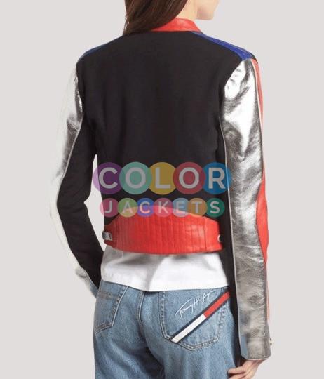 Women’s Fashion Color Block Racing Leather Jacket - Image 3