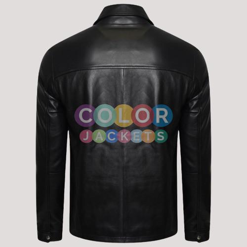 Men’s Black Trucker Real Leather Jacket - Image 2