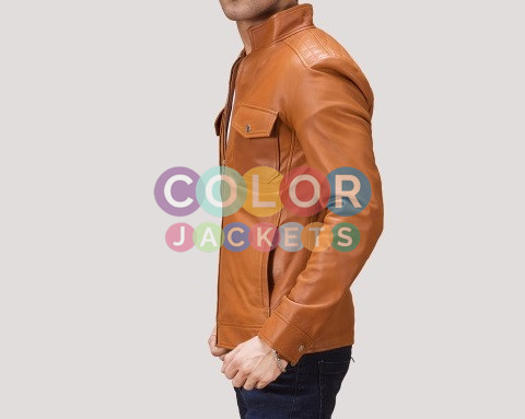 Voltex Tan Leather Biker Jacket - Image 2