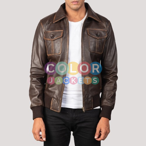 Aaron Brown Bomber Leather Jacket - Image 2