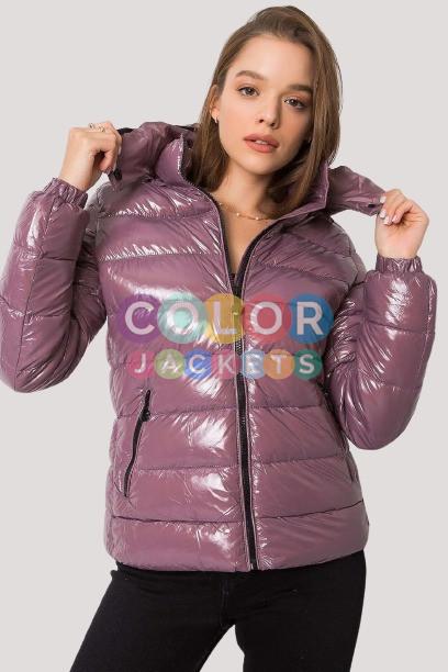 pink patent leather puffer jacket