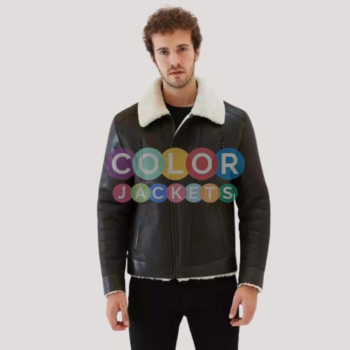 Mens Brown Bomber Sheepskin B3 Leather Jacket - Image 2