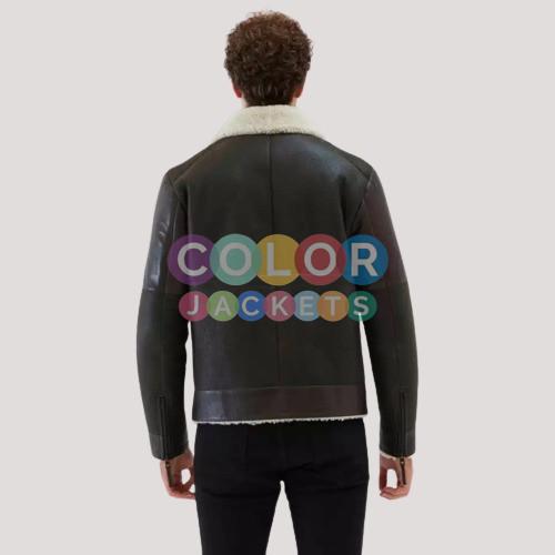 Mens Brown Bomber Sheepskin B3 Leather Jacket - Image 4