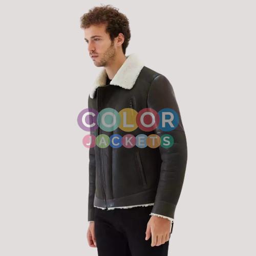 Mens Brown Bomber Sheepskin B3 Leather Jacket - Image 3