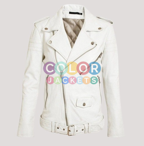 Womens White Leather Jacket