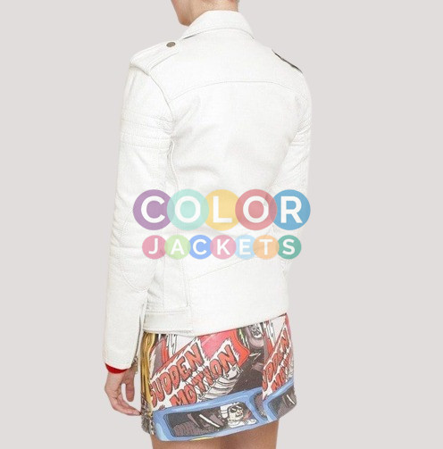 Women Fashion White Leather Jacket - Image 2