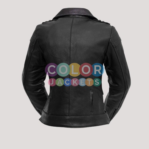 Women's Iris Black Moto Leather Jacket - Image 2
