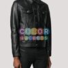 Mens Black Button Up Leather Jacket - Image 2